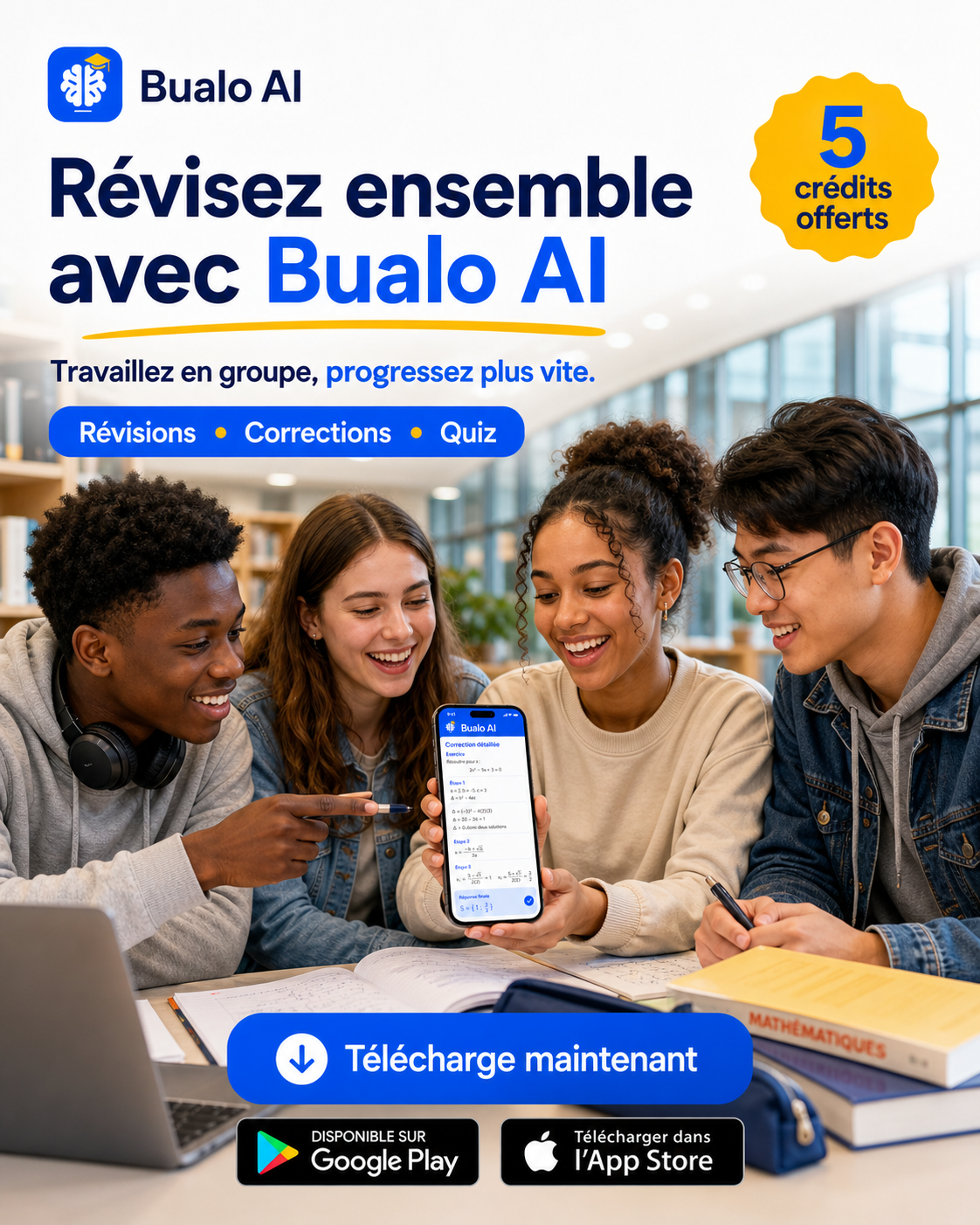 Un groupe d'élèves révise avec Bualo AI
